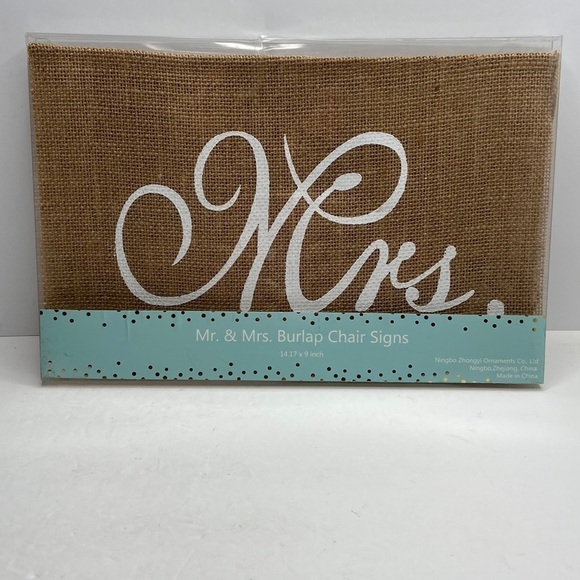 Mrs. and Mr. Burlap Wedding Chair Signs NWT - Picture 4 of 8